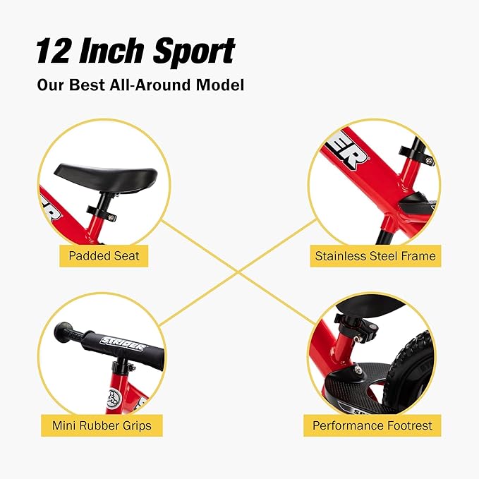 Strider 12” - Helps Teach Baby How to Ride a Balance Bicycle - for Kids 6 Months to 4 Years - Easy Assembly & Adjustments