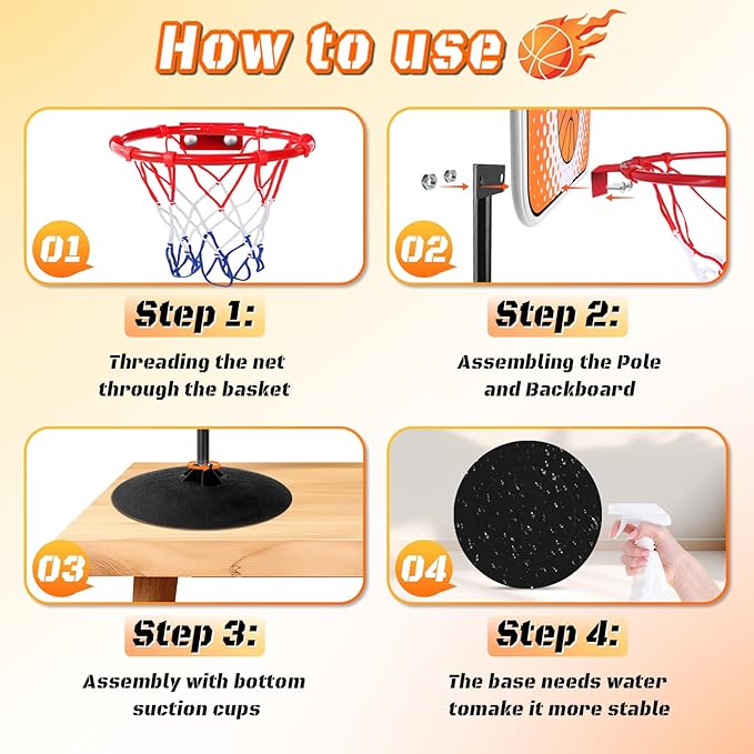 NZQXJXZ Mini Indoor Basketball Hoop, 2 in 1 Tabletop Basketball Hoop Set with Clips and Suction Cup with Two Balls, Mini Hoops for Desk Table Bed Office Bedroom Basketball Toys for Kids and Adults