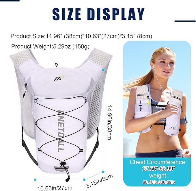 Running Vest for Women & Men, Lightweight 150g Hydration Backpack, 6L Pack for Trail Running, Marathon, Hiking, Cycling, Jogging, Adjustable Fit