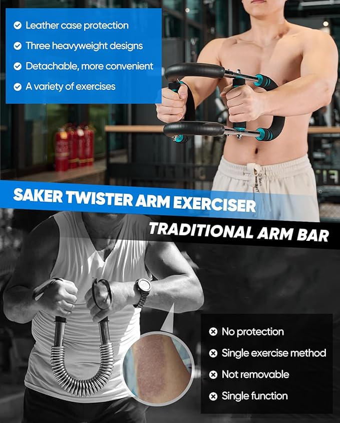 Saker Twister Arm Trainer, PowerTwist Arm Trainer, Adjustable Forearm Strengthener, Arm Exercise Equipment, Chest Workout Equipment, Portable Spring Resistance for Home Gym Equipment