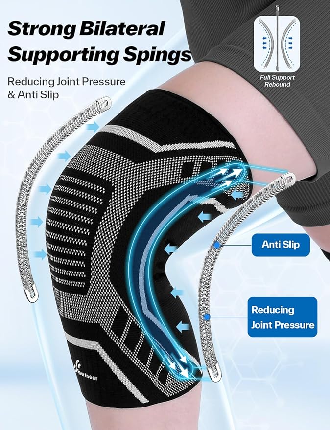 Copper Knee Brace for Men & Women - Knee Compression Sleeve with Side Stabilizers - Knee Support for Running, Hiking, Working, Basketball, Volleyball, Gym, Meniscus Tear, ACL, Arthritis Knee Pain Relief, A Pair (Black-No Copper(a pair), X-Large(19"-22"))