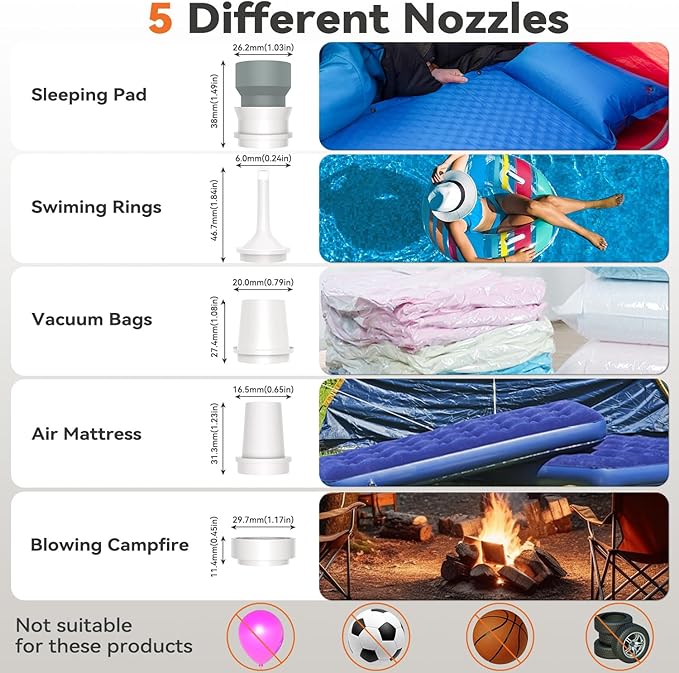Sportneer Mini Air Pump: 1600mAh Rechargeable Air Pump for Inflatables with Hook, Magnetic and Light Function, Air Mattress Pump for Pool Floats, Sleeping Pads, Swimming Ring, Vacuum Storage Bags