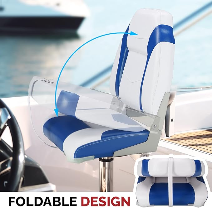 PEXMOR Boat Seats, Low/High Back, Folding, Waterproof, Captain Seat, 2 Packs (High Back-Blue & White)