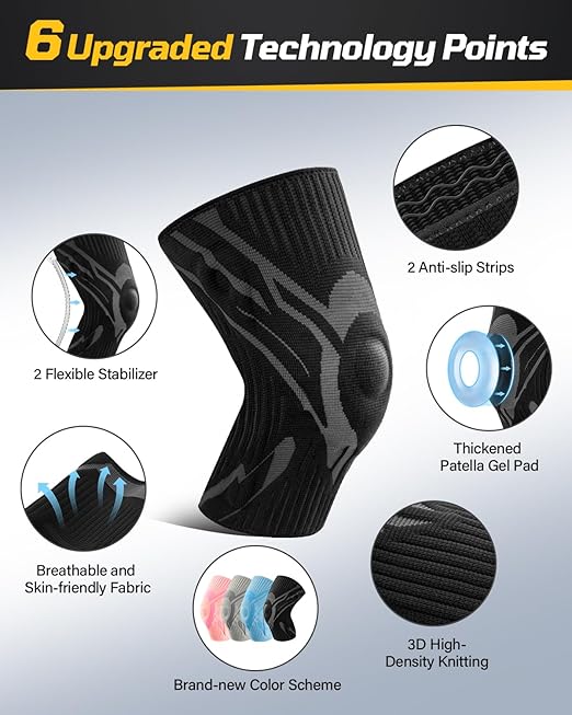 Knee Compression Sleeve, Knee Brace for Men & Women, Knee Support for Running, Basketball, Workout, Gym, Hiking, Sports, Black, Small