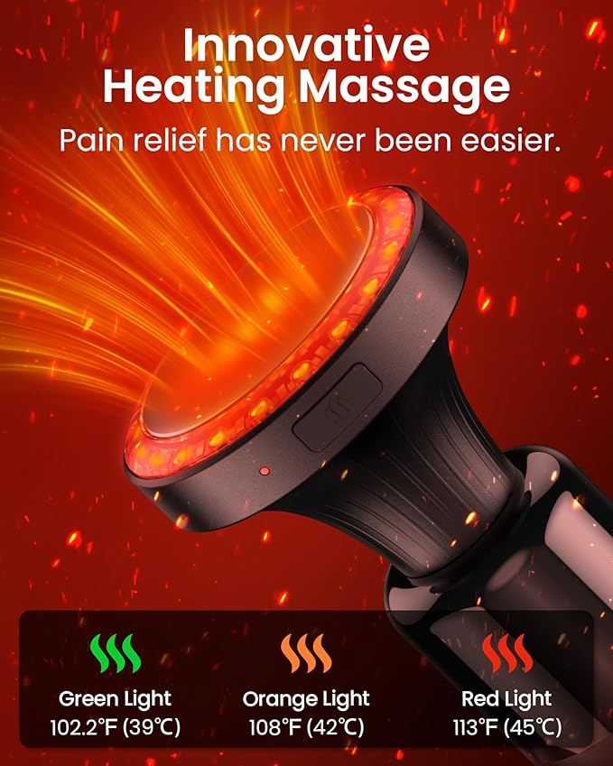 Massage Gun with Heat,Deep Tissue Handheld Percussion Back Massager for Muscle/Neck/Body Pain Relief with Long Extension Retractable Handle,32-Speeds,Foldable,5 Adjustable Angles,with Carry Case