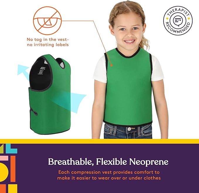 Special Supplies Sensory Compression Vest Deep Pressure Comfort (Green, X-Small)