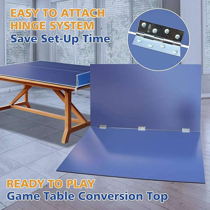 7/8/9ft Mid-Size Ping Pong Conversion Top with Net Set for Billiard and Pool Tables - Regulation Top Converts Billiards into Ping Pong Table Blue/Green/Black