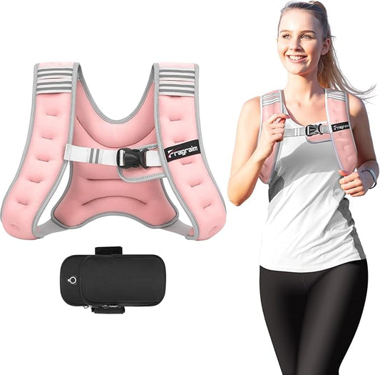 Fragraim Weighted Vest for Women Men - 8lb/10lb/12lb/16lb/22lb/25lb/30lb Weight Vest with Reflective Stripe, Detachable Phone Pouch, Ideal for Walking, Strength Training, Running, Workout, Cardio