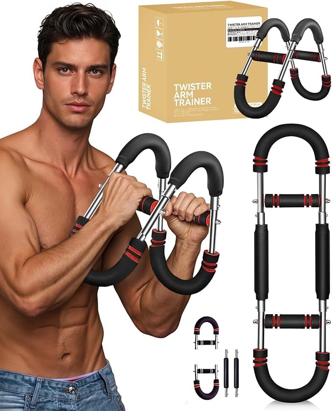 Twister Arm Trainer, Adjustable Power U Shaped Arm Trainer Bar for Men, 60-100lb Chest Exerciser for Women, Snaker Portable Spring Resistance for Home Workout Machine Equipment
