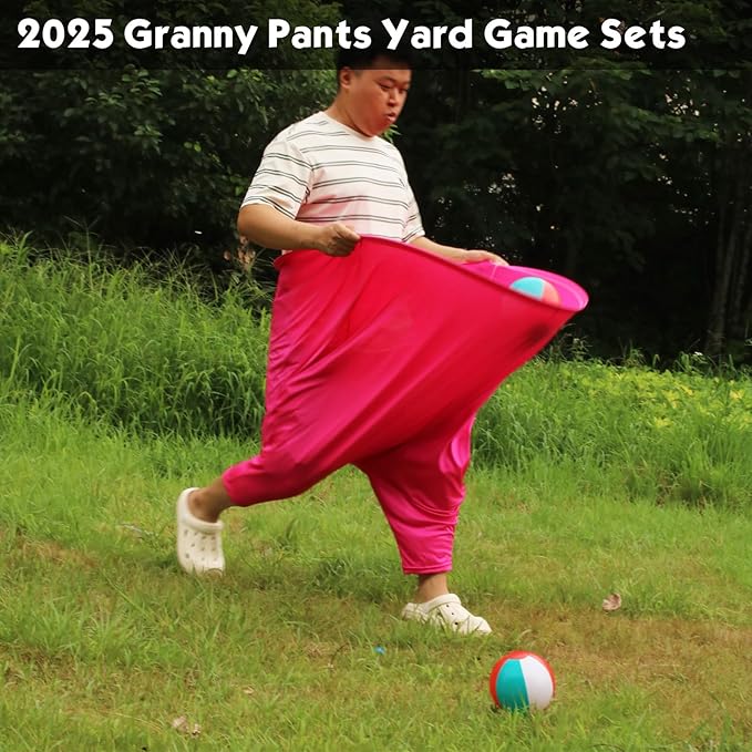 Granny Pants Yard Game Set - Peculiar Outdoor Game Granny Pants with 3 Bouncy Balls, 2 Marker Cones & Air Pump, Perfect for Family Reunion Games, Backyard Gatherings & Team Games