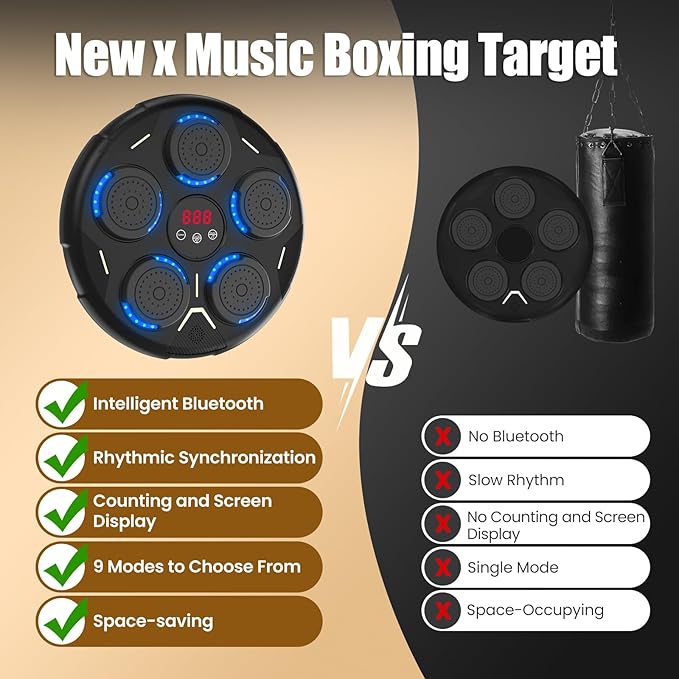 Music Boxing Machine with Gloves, Smart Bluetooth Wall Mounted Boxing Equipment for Family Workout, Home Gym, Office & Kids Exercise, Gifts for Smart Kids