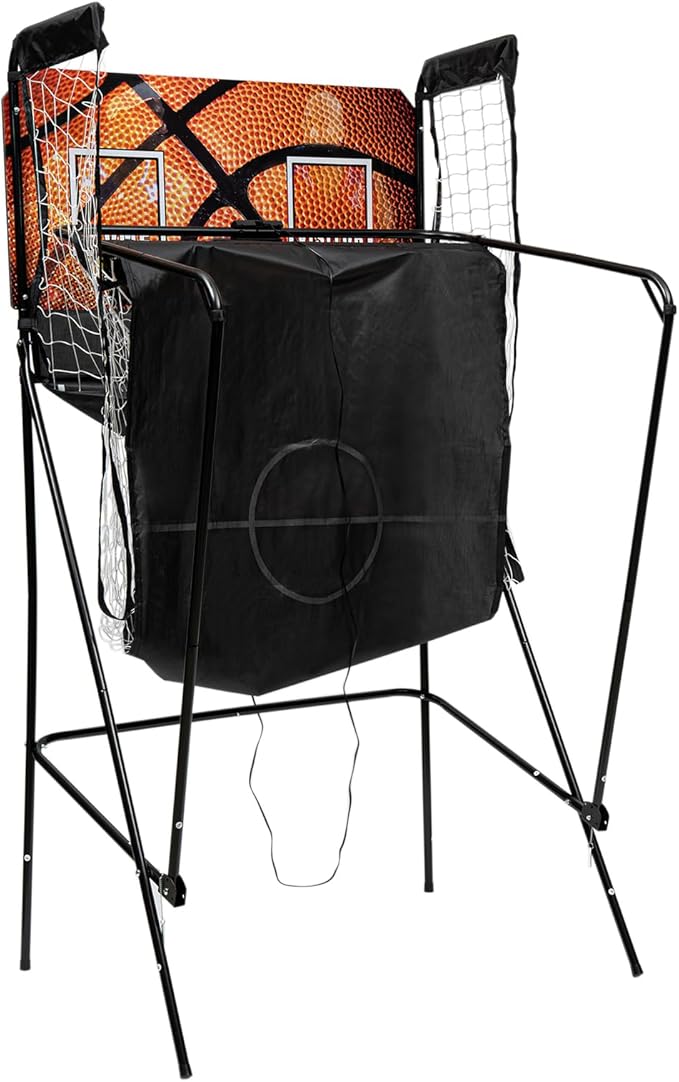 Dual Hoop Basketball Arcade Game, 8 Game Modes Foldable Shot 2Player w/ 5 Balls, Inflation Pump and LED Scoring System, Indoor Basketball for All Players, Home, Playground, Shopping Malls