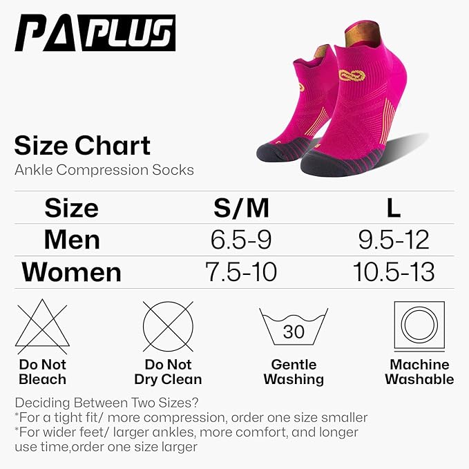 PAPLUS Ankle Compression Sock for Men and Women 2/4/6 Pairs, Low Cut Compression Running Sock with Ankle Support