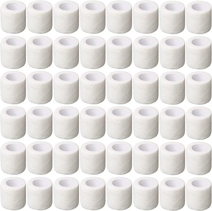 Treela 64 Pack 2" x 5 Yards Self Adhesive Cohesive Bandage Wraps, Elastic Breathable Athletic Tape, Flexible Self Adherent Bandage Rolls for Wrist, Ankle, Fingers, Sports & Pets (White)