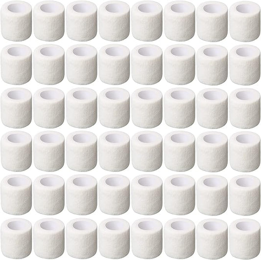 Treela 64 Pack 2" x 5 Yards Self Adhesive Cohesive Bandage Wraps, Elastic Breathable Athletic Tape, Flexible Self Adherent Bandage Rolls for Wrist, Ankle, Fingers, Sports & Pets (White)