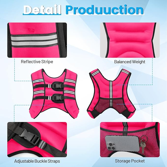 Weighted Vest, 6lb/8lb/12lb/16lb/20lb/30lb for Men, Women with Reflective Stripe, Weight Vests Adjustable for Workout, Strength Training, Running, Fitness, Muscle Building, Weight Loss