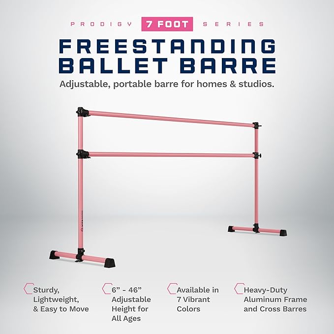 VITA Barre Portable Freestanding Double Ballet Barre, Prodigy, Aluminum | Adjustable Height, USA Made, Home or Gym Exercise Equipment for Kids & Adults | Dance, Fitness, Pilates