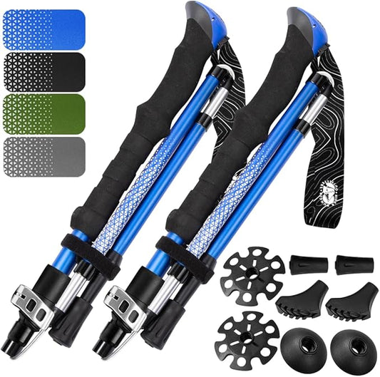 Premium Foldable Hiking Poles by USA Brand - Adjustable, Lightweight Trekking Poles Made of Aircraft Aluminum, Metal Flip Locks & Comfortable Real Cork and EVA Foam Grips