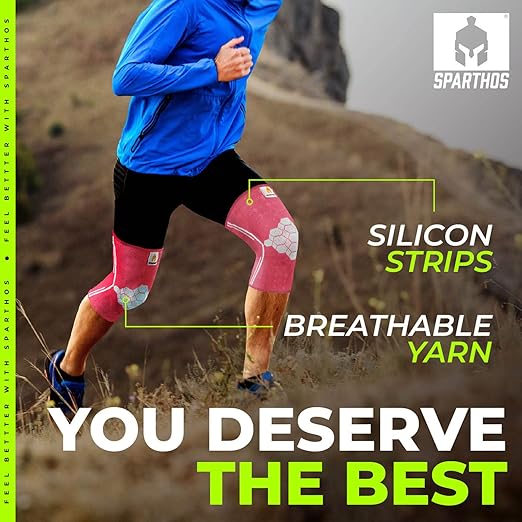 Sparthos Knee Compression Sleeves by (Pair) – Support for Sports, Running, Joint, Knee Pain Relief – Knee Brace for Men and Women – Knee Protector Stabilizer Rehab Blood Circulation Surgery (Pink-M)