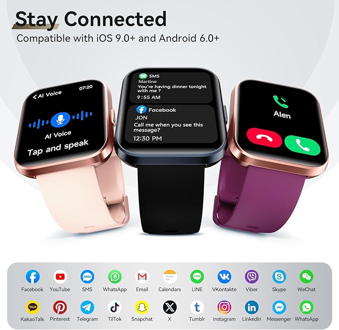 Smart Watches for Women Men, 1.85" Screen Smartwatch Compatible iPhone Android Phone Answer/Make Call, 24/7 SpO2 Sleep Heart Rate Monitor,3ATM Waterproof, Fitness Traker 120+Sport (2 Bands Included)