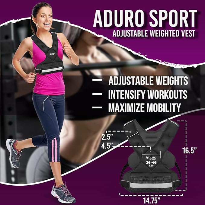 "Aduro Sport Adjustable Weighted Vest Workout Equipment, 4-10lbs/11-20lbs/20-32lbs/26-46lbs Body Weight Vest for Men, Women, Kids"