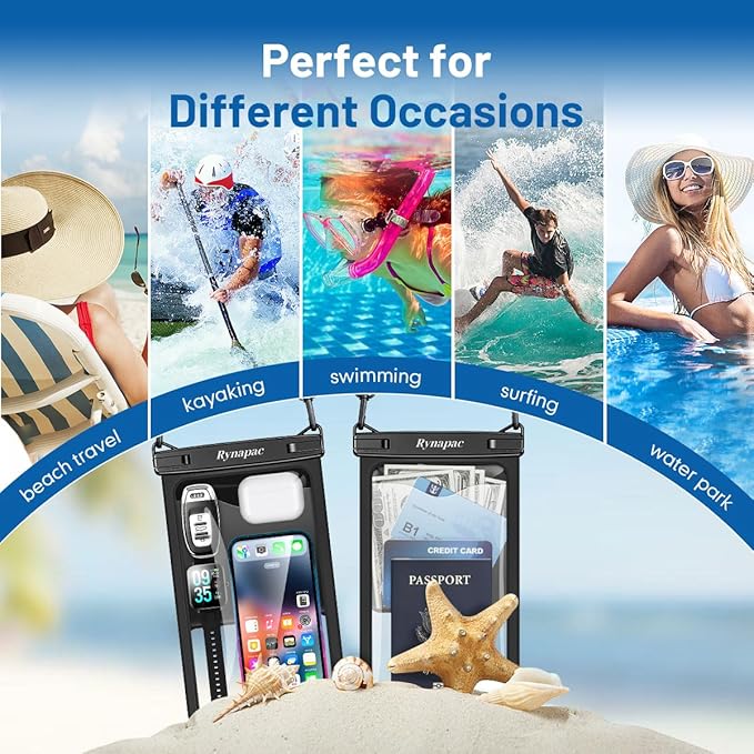 [Up to 10"] Large Waterproof Phone Pouch Bag - 2 Pack Waterproof Phone Case for iPhone 16 15 14 13 Pro Max Galaxy S25 S24 Ultra, IPX8 Cellphone Water Protector Pouch Beach Essentials Travel Must Haves