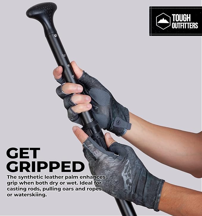 Tough Outdoors UV Fishing Gloves - Fingerless, Kayaking & Sailing - UPF 50+ Sun Protection