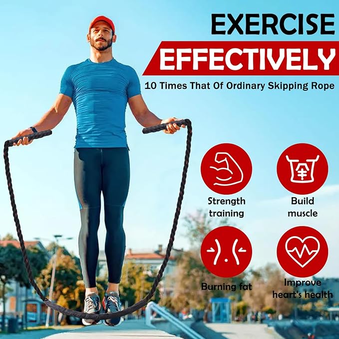 Jump Rope, Weighted Jump Rope for Men Women, 2.8lb Heavy Jumping Ropes for Fitness, Adult Skipping Rope for Home Gym Exercise, Improve Strength and Building Muscle Workout Equipment