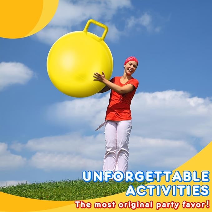 Lewtemi 4 Pcs 29 Inch Hopper Ball Carnival Outdoor Games Jumping Hopping Inflatable Bouncing Ball with Handle and Air Pump for Kids Adult Sport Exercise