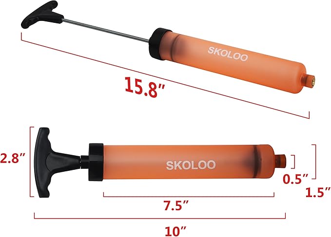 SKOLOO 10" Portable Hand Air Ball Pump Inflator Kit with Needle, Nozzle, Extension Hose for Soccer Basketball Football Volleyball Water Polo Rugby Exercise Sports Ball Balloon Swim Inflatables