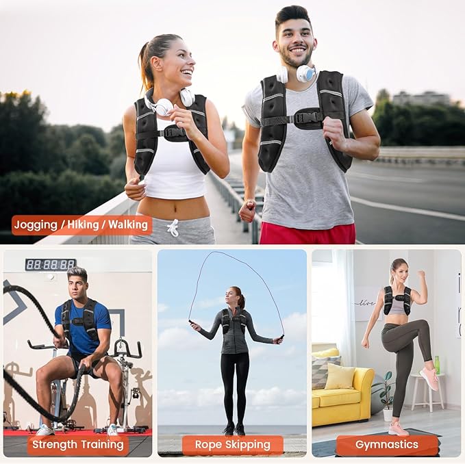 Weighted Vest, 6lb/8lb/12lb/16lb/20lb/25lb/30lb Weight Vest for Men Women, Body Weight Vests Adjustable with Reflective Stripe for Strength Training, Running, Training Workout, Jogging, Walking