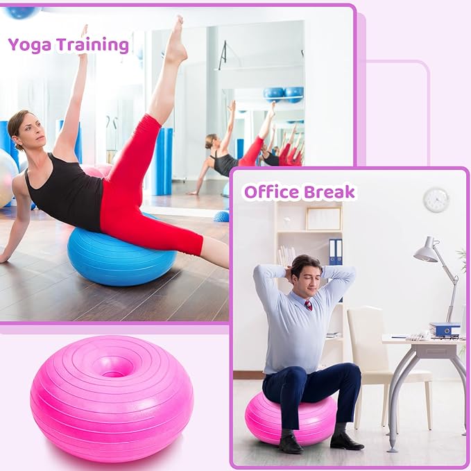 Lewtemi Flexible Seating for Classroom 20 Inch Inflatable Yoga Ball Chair Large Donut Exercise Ball Chair Cushion Seat with Inflator for Kid Student Sensory Balance Home Office