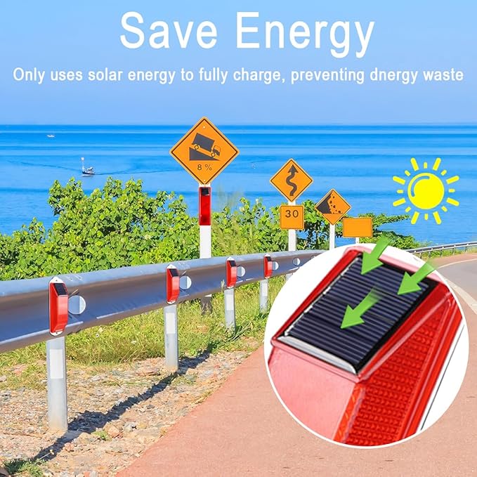 Aolyty Solar Strobe Warning Light Sensitive LED Warning Lamp Super Bright IP54 Waterproof Light Control Flashing Beacon Barricade Construction Safety Road Signs Flash Traffic Lights (Red)