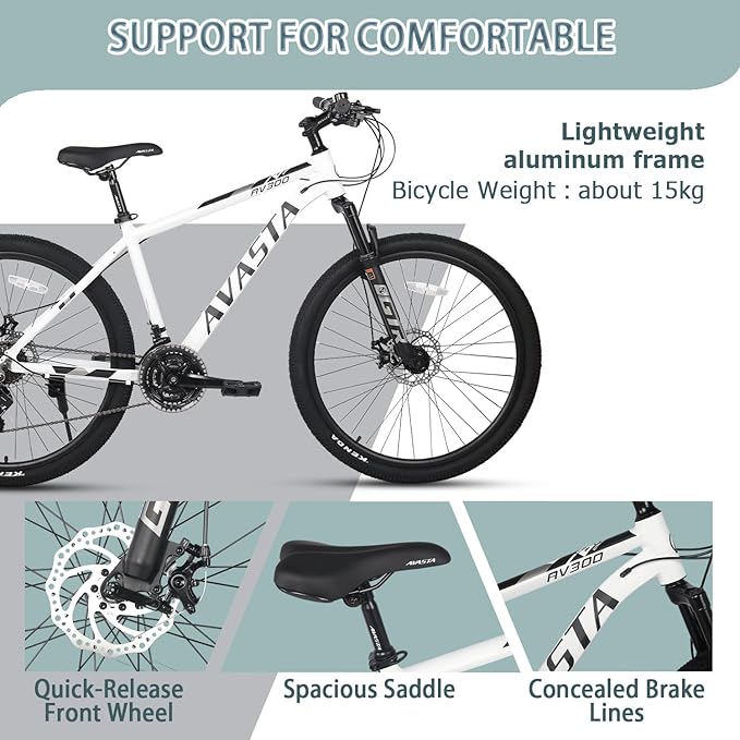AVASTA AV300 26 27.5 inch Mountain Bike with 21-Speed，Aluminum Frame, Dual Disc Brake, Comfortable Saddle,Multiple Colors
