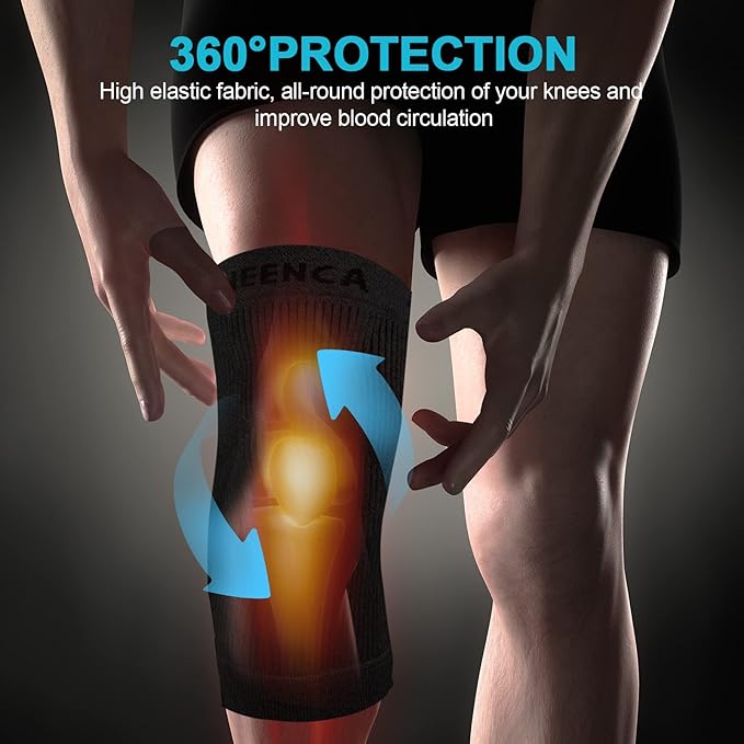 NEENCA Knee Brace for Women men - Knee Compression Sleeve for Knee Pain Relief HX020 (Black, X-Large)
