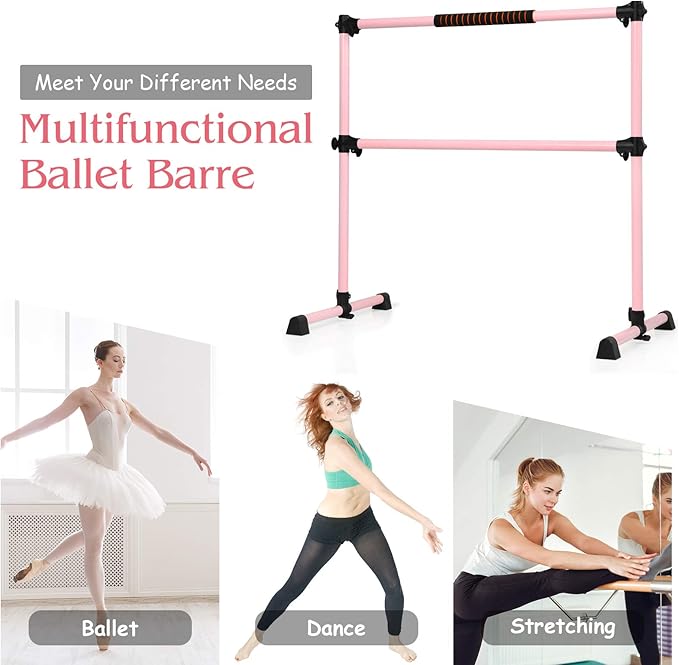 GOFLAME Ballet Barre Portable Double, 4FT Freestanding Ballet Barre Adjustable, Heavy Duty Dancing Stretching Ballet Bar for Home, Dance Barre, Fitness Ballet Bar