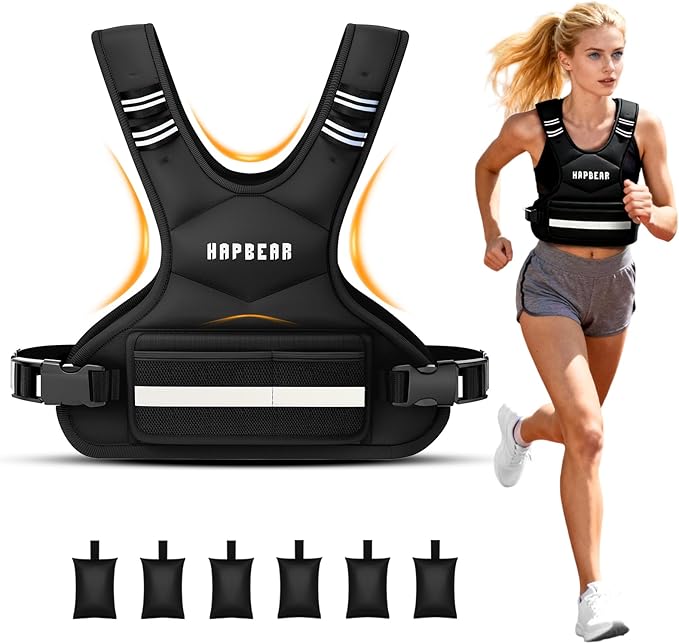 HAPBEAR Adjustable Weighted Vest for Men and Women, 4-10 lbs with 6 Ironsand Weights and Large Pocket Includes kettlebell pouch for Workout, Strength Training, Running, Walking, Weight Loss