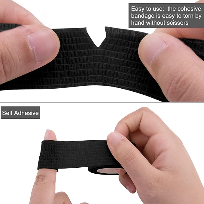 BQTQ 30 Rolls Self Adhesive Bandage Wrap Self Adherent Wrap Bandage 1 inch Self Stick Bandage Wrap Tape Stretch Bandages for Wrist Ankle Swelling Sprains (Black)