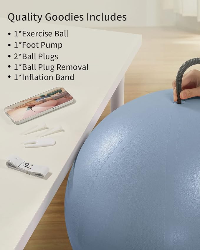 YOTTOY Anti-Burst Exercise Ball for Working Out, Yoga & Pregnancy, Extra Thick Workout Ball for Physical Therapy & Fitness