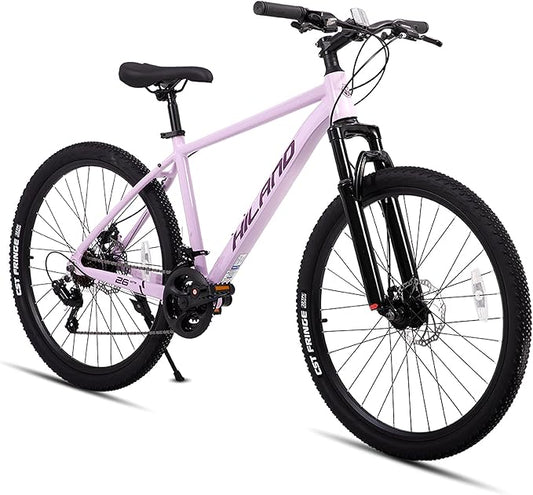 HILAND 26 Inch Mens and Womens Mountain Bike,21 Speed Mountain Bicycle with Dual Disc Brake, Front Suspension Fork, High Carbon Steel Frame Urban Commuter Bike for Adults