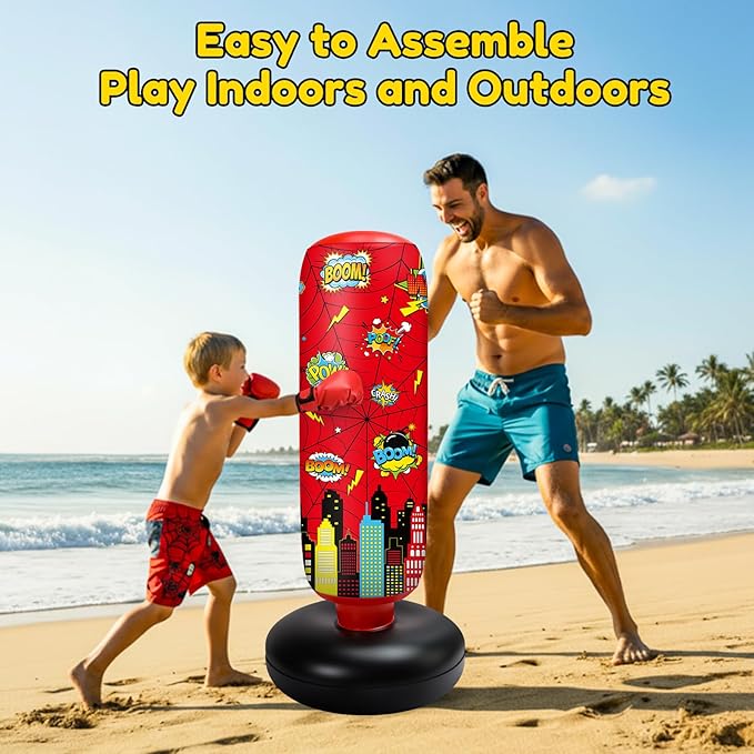 Jenaai Inflatable Punching Bag for Kids, 40" Spiderweb Punching Bag, Spiderweb Boxing Kit with Gloves and Air Pump for Daily Exercise, Family Time, Karate, Practice, Taekwondo