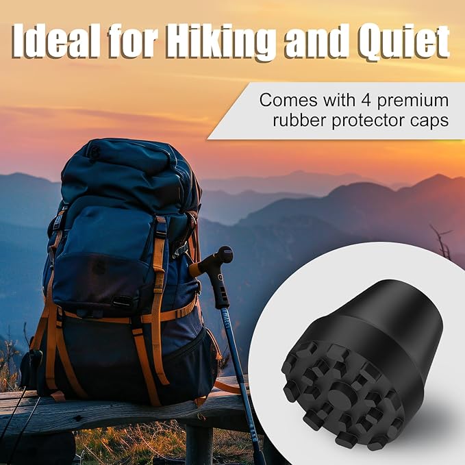 supregear Replacement Rubber Tips for Trekking Poles and Walking Sticks, Anti-Slip Shock-Absorbing Black Feet Caps, Universal Fits 11 mm Standard Hiking Canes and Collapsible Walkers