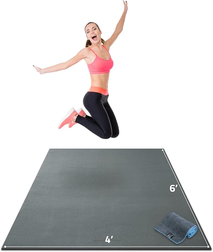 Gorilla Mats Premium Large Exercise Mat – 6x4', 7x4', x7x5', 8x4', 10x4' (1/4" Thick) Ultra Durable, Non-Slip, Workout Mat for Instant Home Gym Flooring – Great on Any Floor – Use With or Without Shoes