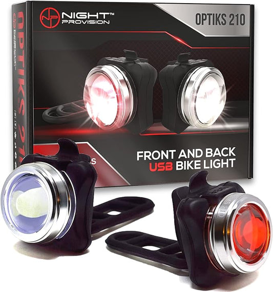 OPTIKS 210 Front & Rear LED Bike Light USB Rechargeable Compact Super Bright Optical Lens Bicycle Scooter Lights for Night Riding