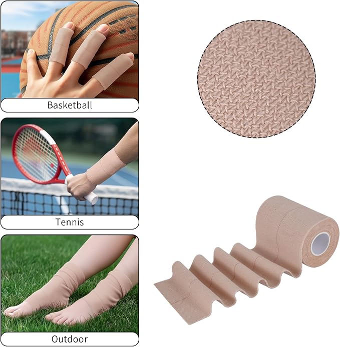 4 Rolls Elastic Tape, Breathable Self Adhesive Bandage Wrap, Flexible Stretch Bandages for Sports Wrists Sprains Knees Ankles, for Animals and Pets, 5 Yards (3 Inch in Width)