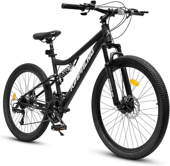 24/26/27.5 Inch Mountain Bike, Dual Full Suspension 21 Speed Womens Mens Mountain Bikes, Commuter Bike with Carbon Steel Frame and Dual Disc Brakes