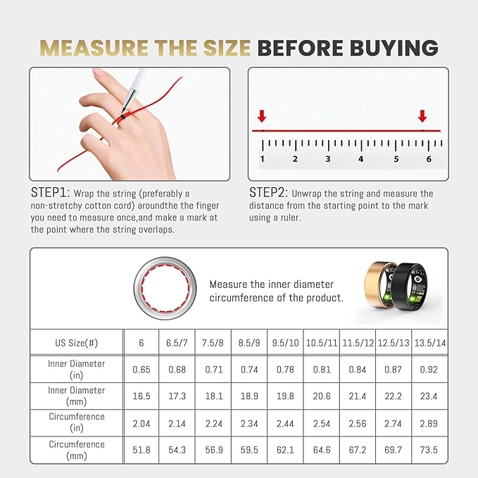 Smart Ring for Women Men, Health Fitness Tracker Ring, IP68 Waterproof Rings, Sleep Ring with Charging Case and Ring Protector, Remote Photography, Family Care, No App Fees (Rose Gold, 12#)