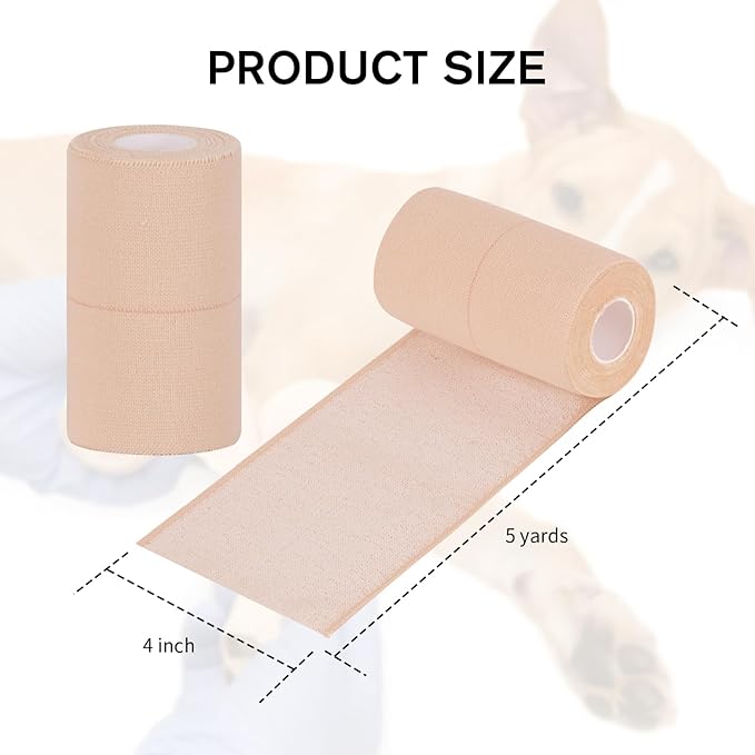 4 Rolls Elastic Tape, Breathable Self Adhesive Bandage Wrap, Flexible Stretch Bandages for Sports Wrists Sprains Knees Ankles, for Animals and Pets, 5 Yards (4 Inch in Width)
