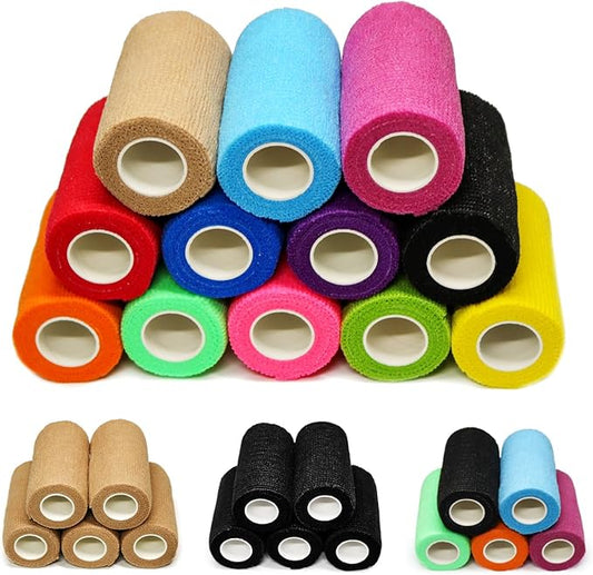 OZER 12 Pack 4 Inch x 5 Yards Self Adhesive Bandage Breathable Cohesive Bandage Wrap Rolls Elastic Self-Adherent Tape for Stretch Athletic, Sports, Wrist, Ankle