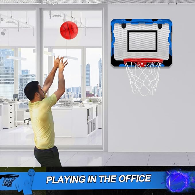 Indoor Mini Basketball Hoop Set, Upgrade Wall Mount Basketball Hoop for Wall Yard Outdoor, Over Door Room Hoops Game with 4 Balls Shatter Resistant Backboard -Complete Accessories Included